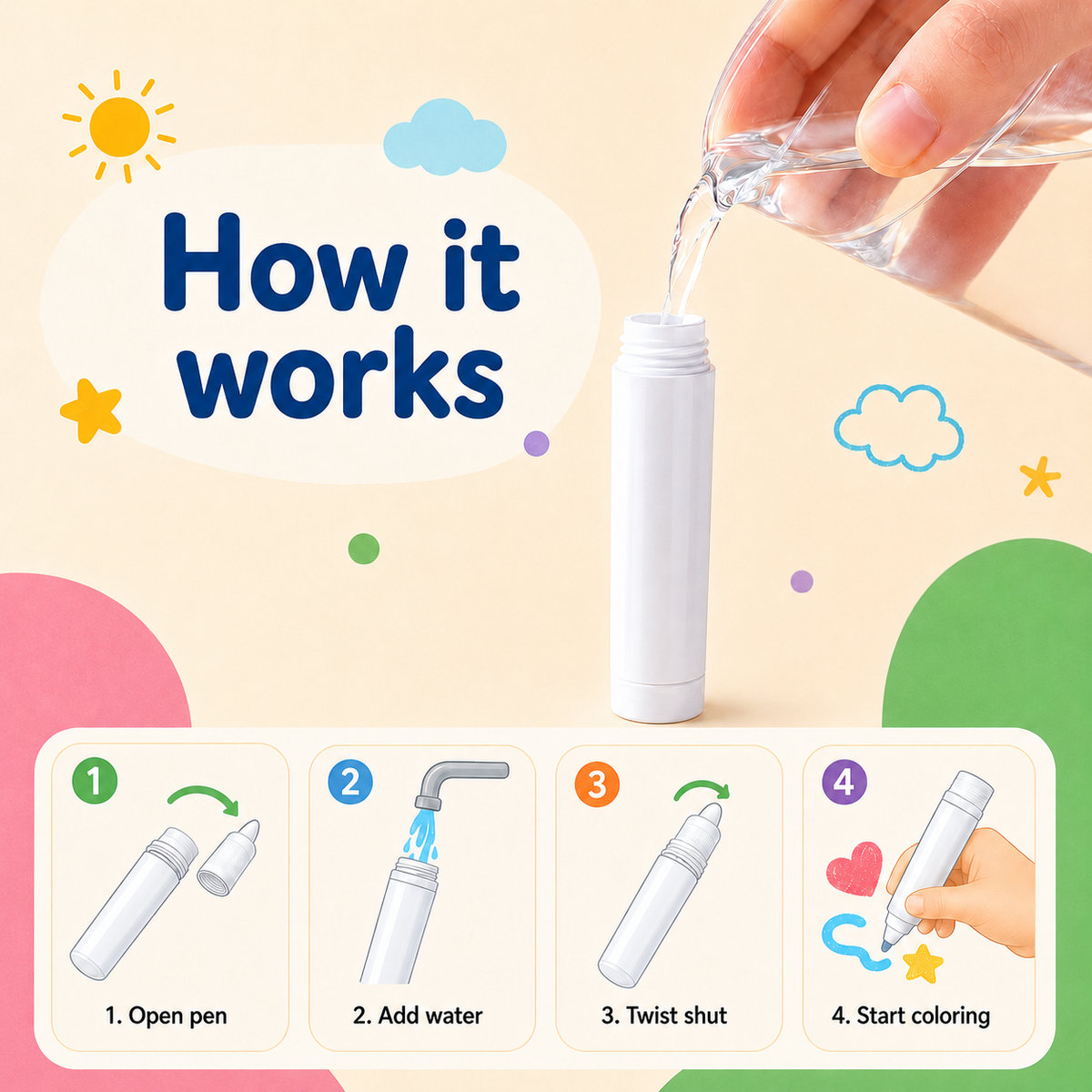 Mess-Free Water Reveal Coloring Book